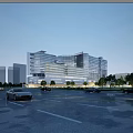 Modern Hospital Building with Glass Facade Multi Storey Exterior Near Urban Road Surrounded by Trees