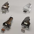 Piano Room Interior With Various Style Grand Pianos And Matching Stools
