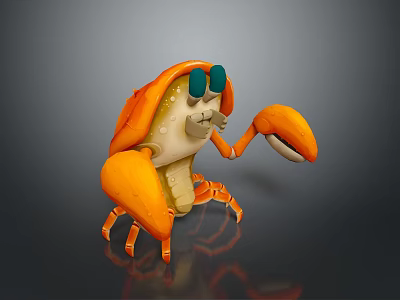 Orange Cartoon Style Crab With Large Claws Green Eyes And Standing Pose On Dark Background 3d model