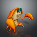 Orange Cartoon Style Crab With Large Claws Green Eyes And Standing Pose On Dark Background