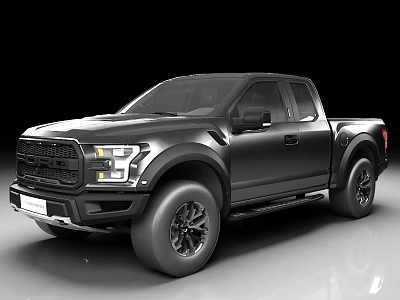 Black Sporty Pickup Truck With Bold Front Grille And Large Off Road Tires 3d model