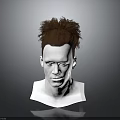 3D Rendered White Human Head Model With Brown Messy Fluffy Hair And Gray Background