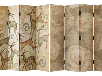 Decorative Room Divider Screen With Deer Motifs Swirl Patterns And Floral Designs 3d model