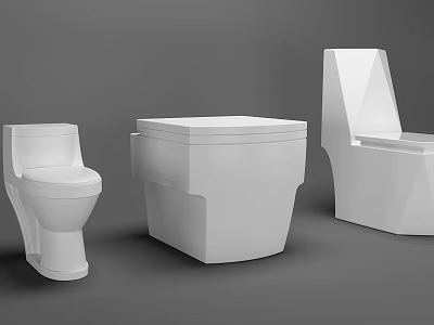 Three Modern White Toilets With Different Designs On Gray Background 3d model