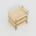 Three Tier Storage Rack With Wooden Shelves And Metal Frame On Wheels