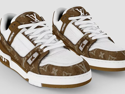 Louis Vuitton Brown And White Sneakers With Logo Design 3d model