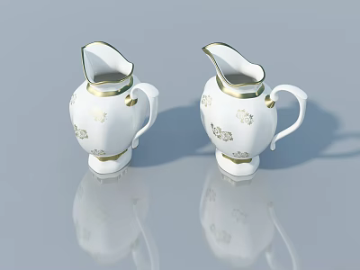 Elegant White Hinged Door With Gold Floral Patterns For Home Interior Design 3d model