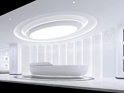 Modern White Hospital Outpatient Clinic Interior With Reception Desk And Circular Ceiling Light 3d model