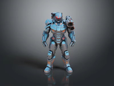 Futuristic Mech Weapon Design With Blue Armor And Arm Mounted Cannon 3d model