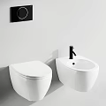Wall Mounted White Toilet With Bidet And Black Faucet In Modern Bathroom