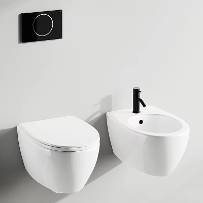 Wall Mounted White Toilet With Bidet And Black Faucet In Modern Bathroom 3d model