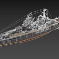 Detailed Vintage Warship Model With Multiple Turrets Gray Brown Hull Wooden Deck Mast And Chimney