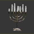Seven Branch Golden Candelabra With White Textured Candles And Ornate Base