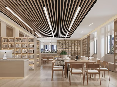 Book Art Themed Interior Design With Wooden Bookshelves And Artistic Book Displays 3d model