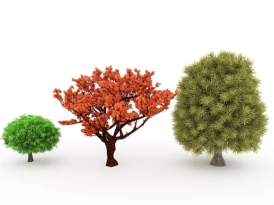Three Arbor Varieties With Red Leaves And Green Foliage In Different Shapes 3d model