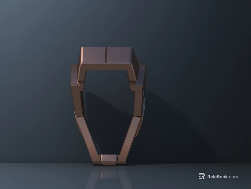 Modern Geometric Metal Sculpture with Bronze Frame and Dark Background 3d model 