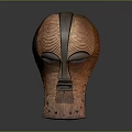 Carved Wooden Mask With Textured Surface And Vertical Stripe For Modern Home Decor