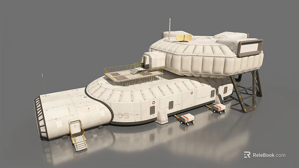 Futuristic Space Station Structure With Dome Modules Platforms Ladders And Equipment 3d model