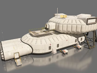 Futuristic Space Station Structure With Dome Modules Platforms Ladders And Equipment 3d model
