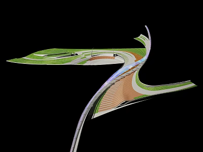 Modern Curved Park Landscape Design With Winding Pathways And Green Lawns 3d model