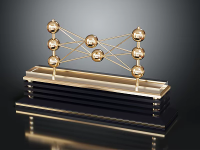 Golden Molecular Structure Model With Spheres Connecting Rods And Black Gold Base 3d model
