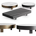 Modern Marble Top Coffee Tables With Rectangular And Round Shapes Metal Legs Design 3d model