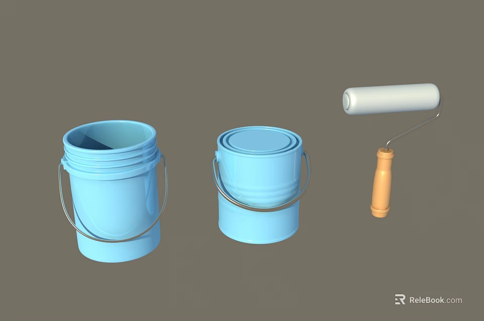 High Quality Blue Paint Buckets And Roller Brush For Industrial Coating Equipment 3d model 