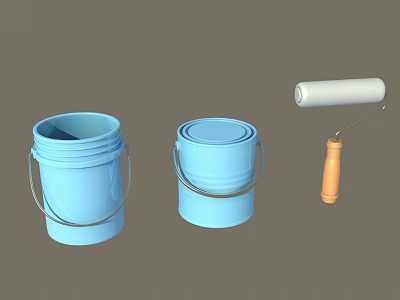 High Quality Blue Paint Buckets And Roller Brush For Industrial Coating Equipment 3d model