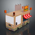 Mobile Burger Food Truck With Red White Striped Awning And Service Window