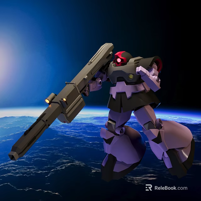 Giant Robot Wielding Large Gun Against Earth in Space Background 3d model