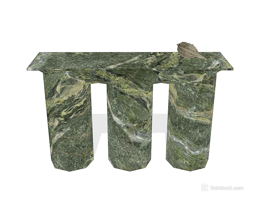Elegant Green Marble Dining Table With Three Cylindrical Legs And Top Sculpture 3d model 