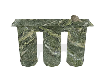 Elegant Green Marble Dining Table With Three Cylindrical Legs And Top Sculpture 3d model
