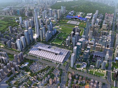 Modern city cement city Shenzhen bird's eye view 3d model