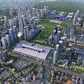 Aerial Planning of Urban Cityscape with High Rise Buildings Green Spaces and Road Layouts 3d model
