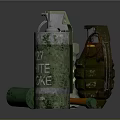Collection of Military Weapons Featuring Grenade Smoke Bomb and Tactical Hammer
