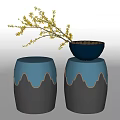 New Chinese Style Round Stool Side Table Coffee Table Low Stool Porcelain Stool Stone Pier 3d model