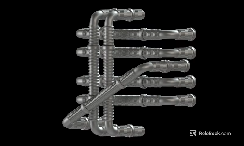 Industrial Metal Pipe Structure With Multiple Bends And Interconnected Connections On Black Background 3d model