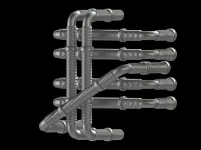 Industrial Metal Pipe Structure With Multiple Bends And Interconnected Connections On Black Background 3d model