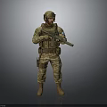 Military Soldier In Camouflage Uniform Holding Rifle With Tactical Gear