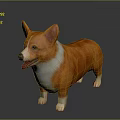 Animated Game Movie Character Corgi With Orange White Fur Tongue Out Standing On Dark Background