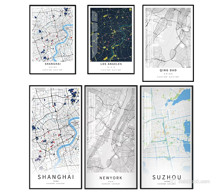 Modern City Map Wall Art With Different Urban Area Designs 3d model 