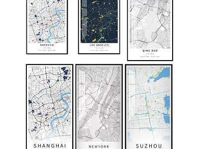 Modern City Map Wall Art With Different Urban Area Designs 3d model