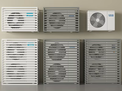 Various Styles Of Air Conditioner Fans With Grille Design In White And Gray Colors 3d model