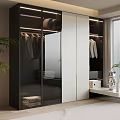 Modern Wardrobe Interior With Sliding Glass Doors And Hanging Folded Clothes