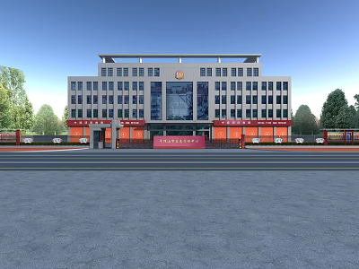 Modern Fire Station With Red Base White Structure Rows Of Windows And Front Plaza 3d model