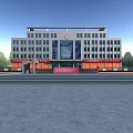 Modern Fire Station With Red Base White Structure Rows Of Windows And Front Plaza