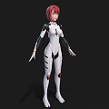 Woman with Red Hair in White Bodysuit Featuring Futuristic Black and Blue Accents