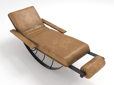 Classic Brown Leather Lounge Chair Featuring Metal Frame Footrest And Stitching Details 3d model