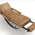 Classic Brown Leather Lounge Chair Featuring Metal Frame Footrest And Stitching Details