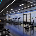 Modern Fitness Gym Interior With Treadmills Ellipticals Dumbbells And Bright Lighting